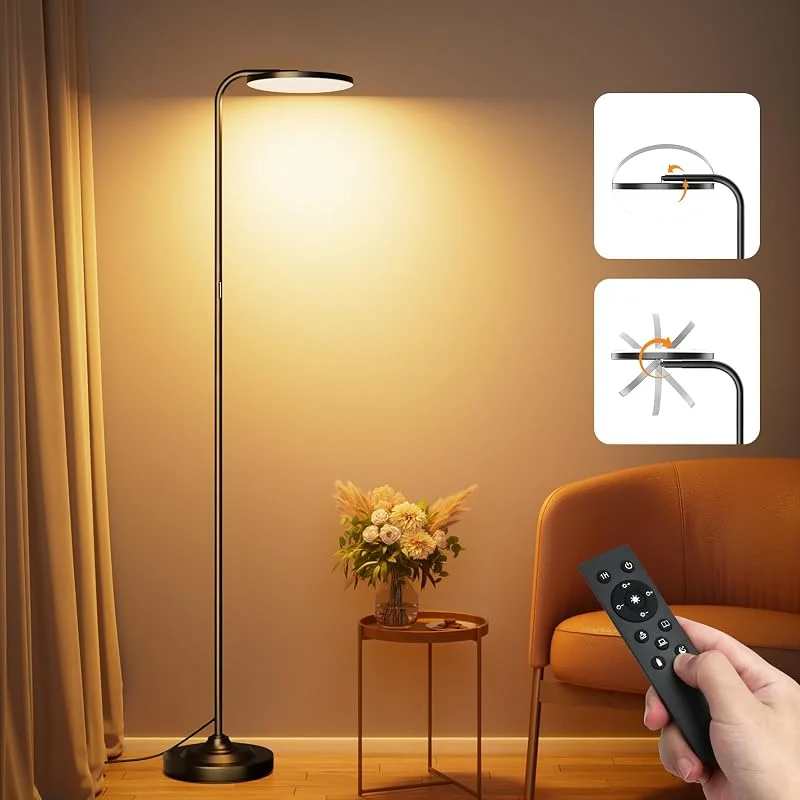SIBRILLE Candeeiro de pé de 36 W, super brilhante candeeiro de pé regulável, moderno candeeiro de pé com controlo remoto, 3000 K - 6000 K candeeiro de leitura rotativo para sala de estar, quarto — Aquecimento