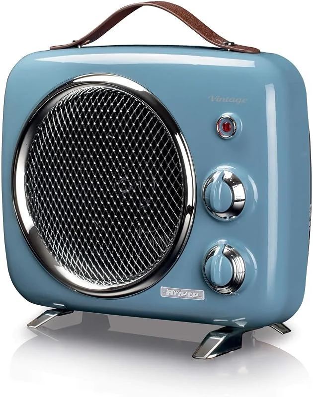 Ariete 808 - Aquecedor vintage, frio e quente, termostato ajustável, alça para fácil transporte, 2000 W, cor azul claro — Aquecimento