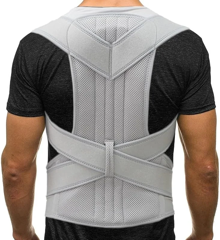 Tamanho grande XS-5XL corretor de postura ajustável para escoliose corretor de postura faixa lombar espartilho ortopédico suporte para ombros, pescoço e lavículas, corpete lombar (cinzento, XS) — Roupa aquecida