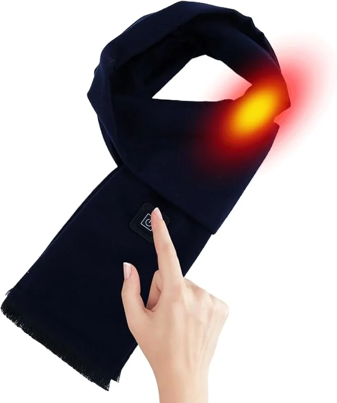 Bufanda térmica recargable con diseño de 3 ajustes de calor, calor para el cuello, accesorio de invierno para mujeres y hombres, para casa, oficina, viajes, tela suave, color negro — Roupa aquecida