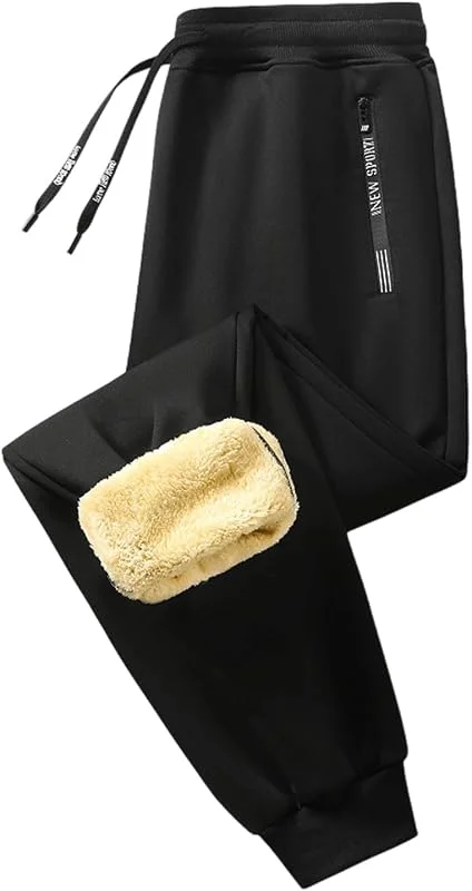 Generisch Pantalones de forro polar de invierno con ajuste holgado, pierna ancha, pantalones térmicos cálidos para hombre en climas fríos, versátiles y combinables — Roupa aquecida