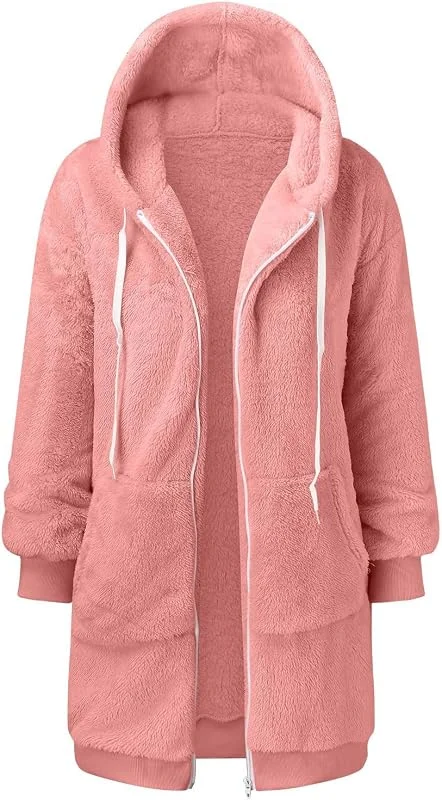 Sudadera con Capucha para Mujer, Chaqueta con Capucha, Abrigos cálidos Invierno, jerséis Holgados para Mujer, Abrigos Largos (Rojo Suave 3XL) — Roupa aquecida