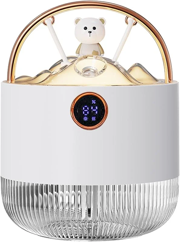 Mini humidificador portátil com luz noturna de 600 ml, pequeno humidificador de névoa fria, humidificador pessoal de mesa para quarto de bebé, escritório, bateria integrada de 2000 mAh, 2