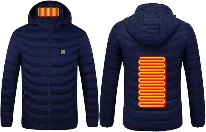 Chaqueta térmica Unisex con Capucha Desmontable, Impermeable, for Invierno y Exteriores (sin Pilas).(Bleu, 4XL(67.5-75kg)) — Roupa aquecida
