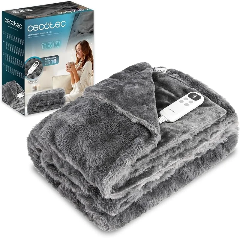 Cecotec Manta Elétrica 160x130cm HeatConfort Noa (160 x 130). 115W, 10 Níveis de Temperatura Ajustáveis, Controlador LCD Removível, Temporizador com Desligamento Automático, PTC+ Tecnologia NTC — Aquecimento