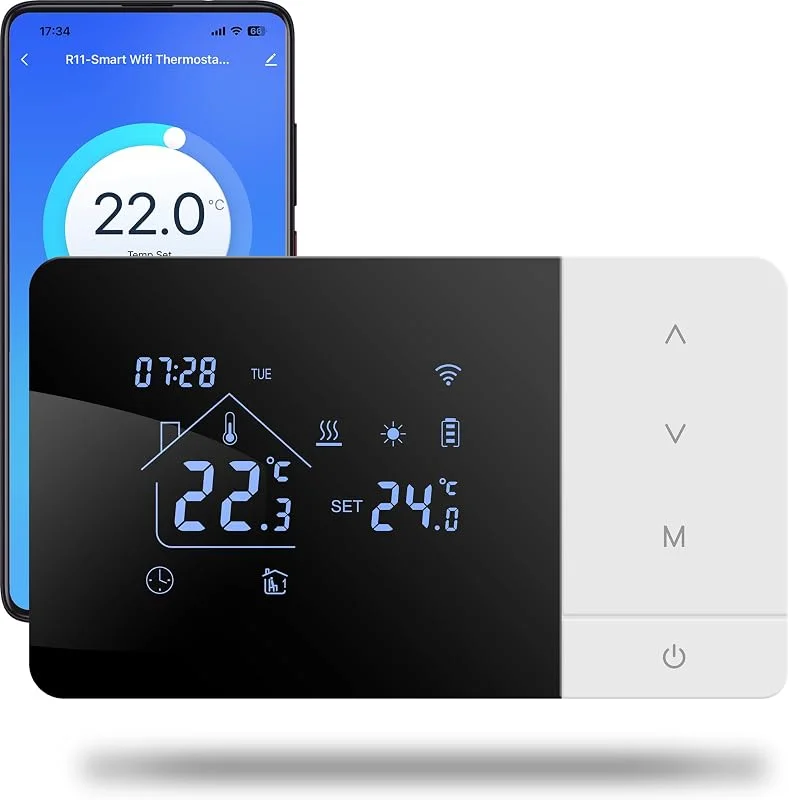 Termostato de bateria Wi-Fi de 2 fios para controlo de caldeiras de gás, termostato Tuya programável diariamente, compatível com controlo por voz do Google e Alexa. W506 3A — Aquecimento