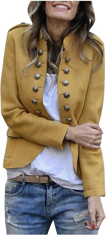 Generisch Casaco de inverno para mulher, curto, acolchoado, corte fino, gola alta, manga comprida, com botões — Roupa aquecida