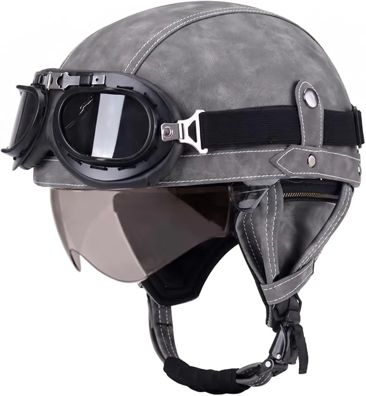 Casco de Motocicleta Vintage de Media Cara con Gafas, Casco de Crucero, Retro, Equipo de equitación clásico para Hombres y Mujeres — Cozinha e lar