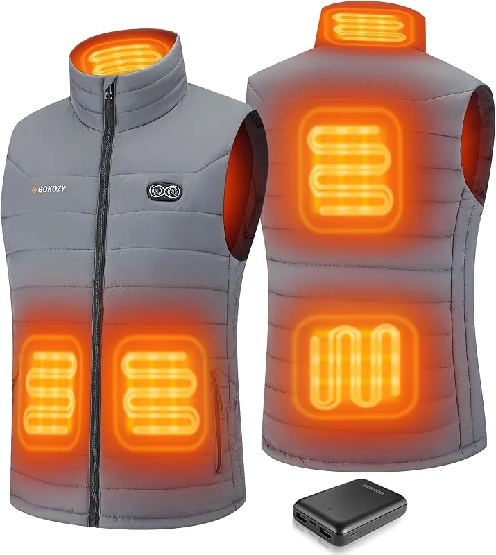 Gokozy Colete aquecedor homem com 5 zonas aquecidas casaco aquecedor homem com bateria de 10000 mAh leve e impermeável para caminhadas e caça — Cozinha e lar