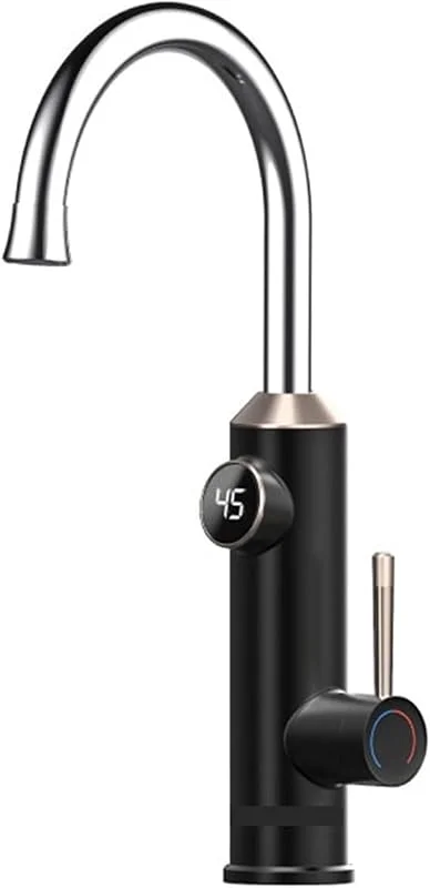Aquecedor de água inteligente, torneira de cozinha 2 em 1 com ecrã digital, misturador de gêiser elétrico, aquecedor de água sem tanque geração rápida de calor (Black) — Aquecimento