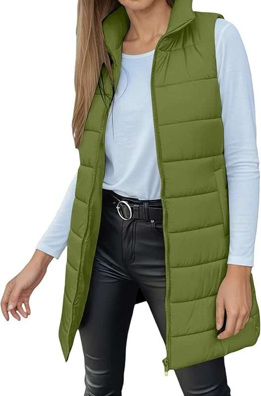Chaleco largo de moda para mujer, con cremallera, para el día a día, oficina, monocolor, combinable con vaqueros, ideal para invierno, lavable a mano, ropa clásica básica — Roupa aquecida