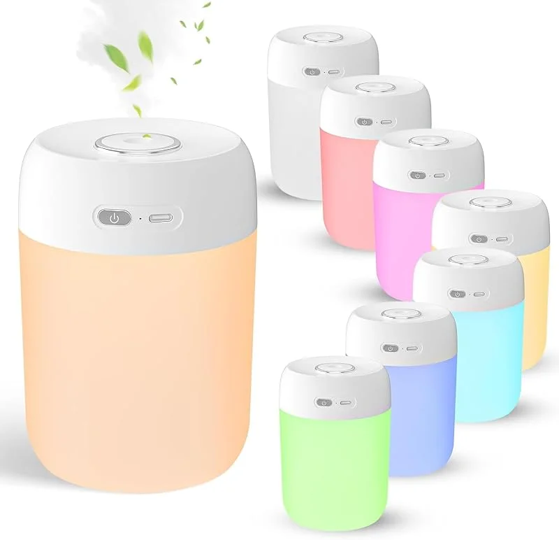 Humidificador pequeno portátil, mini humidificador colorido de 650 ml para quarto, mesa de escritório, quarto de bebé, plantas, humidificadores de névoa fria (branco)