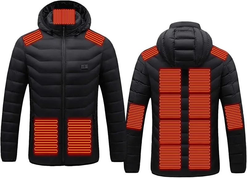 Chaquetas térmicas para Hombre, Abrigo térmico con Capucha, Abrigo térmico con Capucha para Invierno, Chaqueta térmica eléctrica cálida con 15 Zonas calefacción (Negro XL) — Cozinha e lar