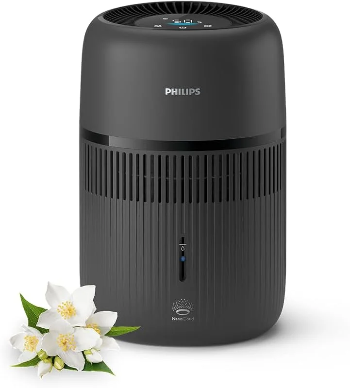 Philips Humidificador a vaporar série 4000, humidificação higiénica, 99, 97% menos bactérias, depósito de água 3, 5 l, 275 ml, h, quartos até 41 m², preto (HU4109, 03)