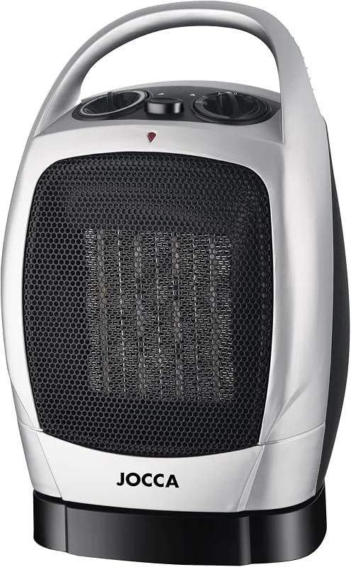 JOCCA Aquecedor cerâmico de 1500 W, aquecedor elétrico compacto com placas de cerâmica, 2 potências, termostato regulável, oscilação de 60°, baixo consumo, silencioso, design compacto — Aquecimento