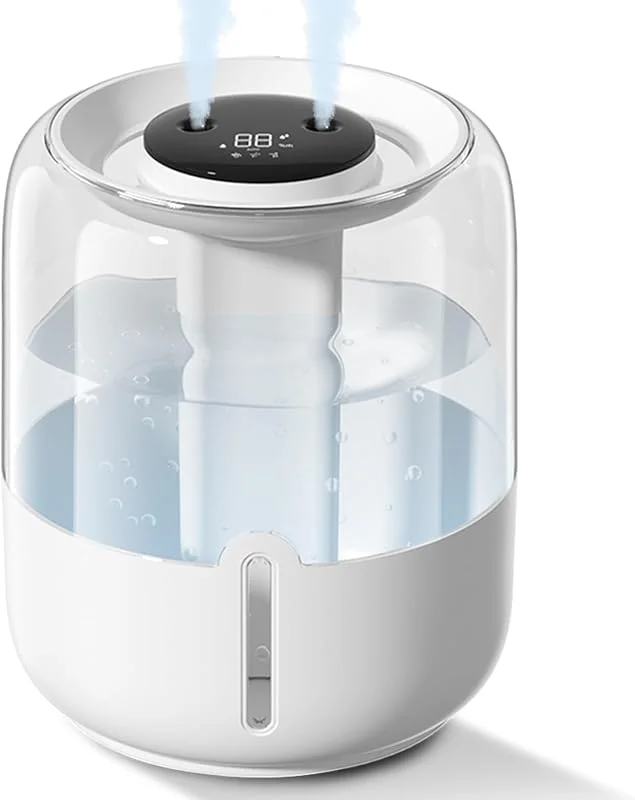Humidificador para quarto, humidificador de ar ultra silencioso de 3, 8 L com luz noturna, spray de porta dupla e ecrã de humidade, ideal para quartos de bebé, plantas