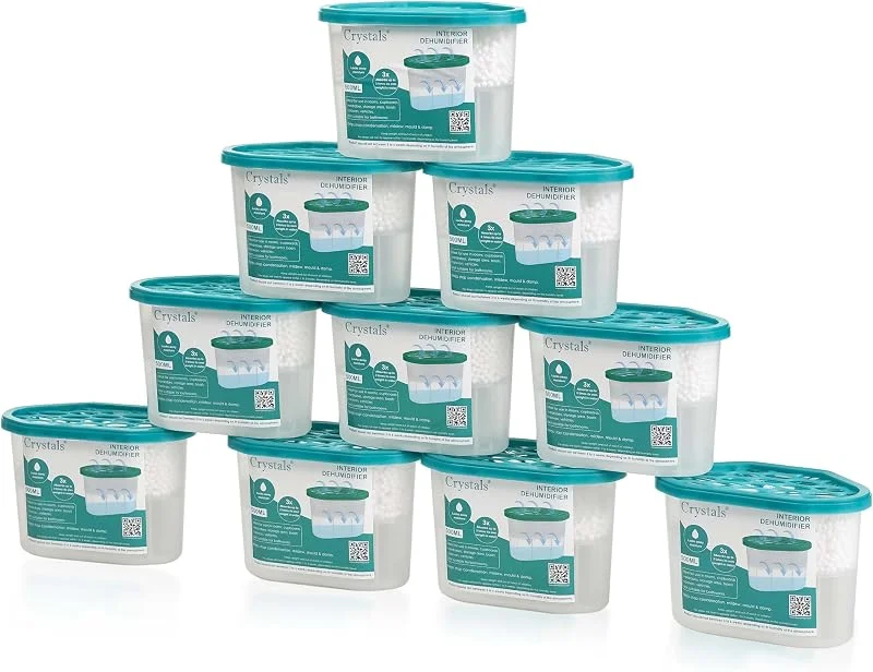 Crystals Absorvente de humidade de 500 ml, removedor de condensação e humidade, ajuda a reduzir o mofo em casa, cozinha, quarto, armário, janela e espaços interiores, embalagem de 10 — Humidificador