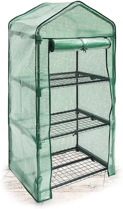 Relaxdays Estufa de Lona, Varanda, 3 Níveis, Mini Horta 125 x 70 x 50 cm, Terraço, Lona com Grade, Exterior, Verde — Aquecimento