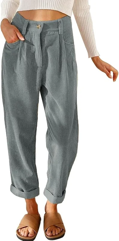 Generisch Pantalones de pana para mujer, pantalones de pierna recta, elegantes pantalones casuales, mezcla de algodón de alta calidad con pierna recta, corte informal — Roupa aquecida