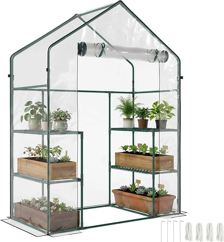 Outsunny Estufa de Jardim Estufa de Terraço com 4 Prateleiras 1 Porta com Fecho de Correr para Cultivo de Plantas Flores Vegetais 142x73x195 cm Verde — Aquecimento