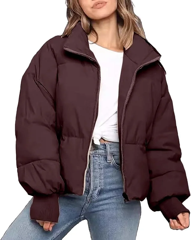 Chaqueta de invierno para mujer con cremallera completa, chaqueta de plumón engrosada, abrigo, ropa exterior, cálida, resistente al viento, impermeable, resistente, elegante, entallada, con bolsillos — Roupa aquecida