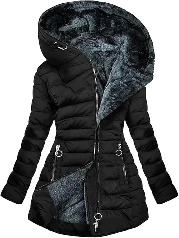 Siyan Chaqueta De Forro Polar Con Capucha For Mujer, Abrigo De Invierno, Cálida, Larga, Elegante, Chaquetas De Invierno For Mujer, Chaqueta Elegante Y Cómoda, M-5XL(Noir, XXL) — Roupa aquecida