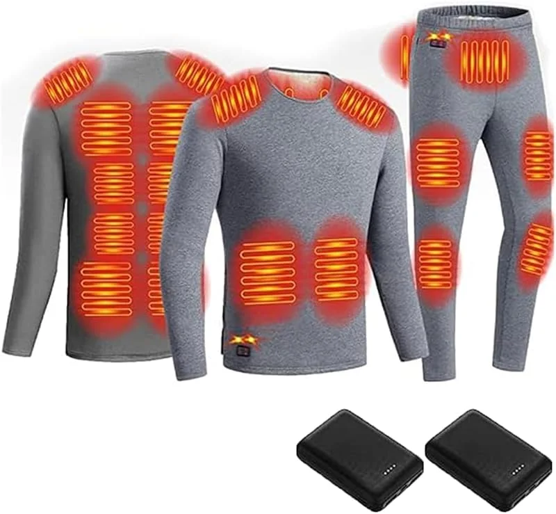 Conjunto de Ropa Interior térmica de 18 Zonas for Hombre, con calefacción eléctrica por USB, for Motociclismo y esquí al Aire Libre.(Gris, XX-Large) — Roupa aquecida