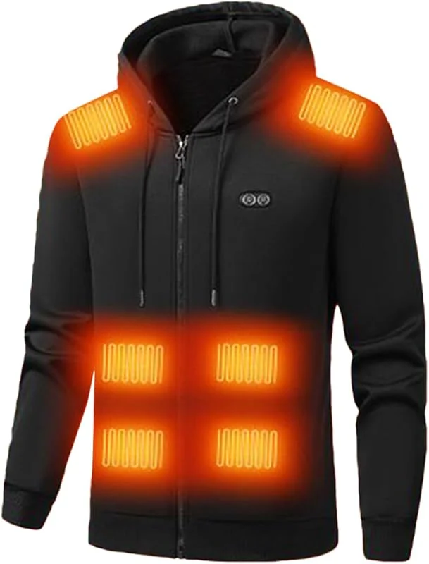 Camisola com capuz térmica para mulheres e homens, camisola com capuz com fecho de correr, 3 ajustes, 17 zonas de aquecimento, casaco quente, camisola quente com carregamento USB, para inverno — Roupa aquecida
