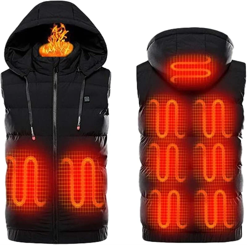 MU Chaleco calentado para hombre, chaleco calentado, 3 niveles de temperatura USB calentado eléctricamente, chaqueta ajustable, impermeable y lavable, abrigos de invierno cálidos para caza — Roupa aquecida