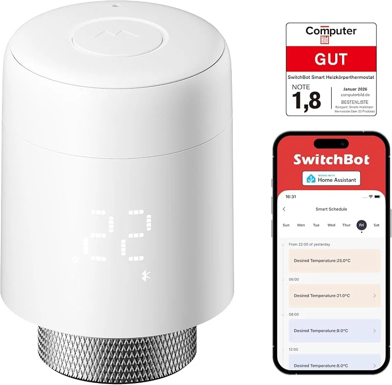 SwitchBot Termostato Inteligente para Radiador, Bluetooth, Control por App y Temporizador, bajo Consumo, fácil instalación, Compatible con Alexa, Apple Home y Google Home (Requiere SwitchBot Hub) — Aquecimento