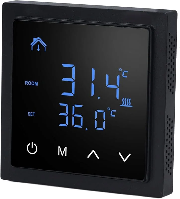 Termostato de Calefacción de Piso Eléctrico, 16a AC85V -2150V PIT Piezas Instalación Simple Termostato Inteligente Muro para el Hotel Casero Ensamblado (BLACK) — Aquecimento