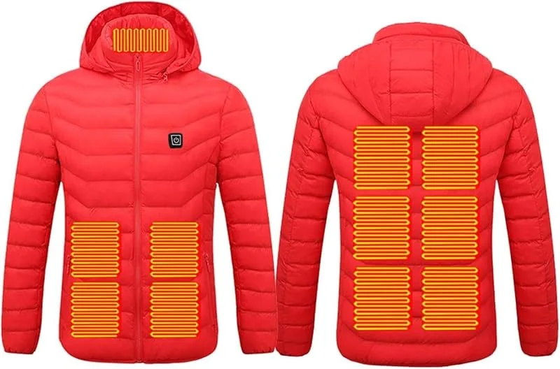 Chaqueta calefactable for Hombre y Mujer, Abrigo eléctrico con Capucha y Cargador USB for Exteriores e Invierno (sin batería)(Rouge, S(35-40kg)) — Roupa aquecida