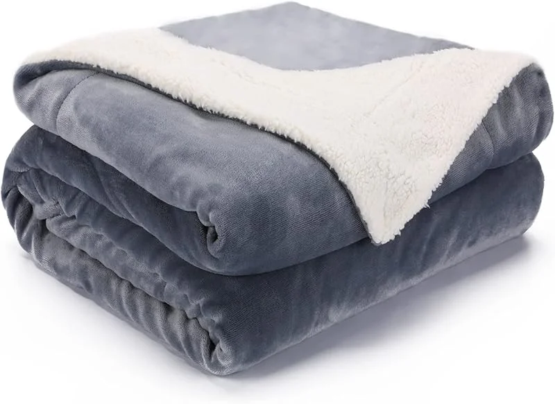 Sweetnight Cobertor de cama grande de inverno, 200 x 220 cm, manta sofá de microfibra, flanela de dupla face, cobertor forro polar reversível quente, extra macio e respirável, cinzento — Aquecimento