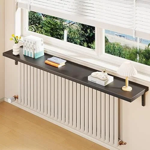 Elegante estante grande de madera para radiador con soportes en forma de L, almacenamiento flotante en la pared para sala de estar, dormitorio y pasillo (40 x 30 cm) - Elegante solución de cubierta de — Aquecimento
