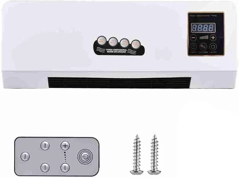 Aquecedor, ventilador 2 em 1 com função de aquecimento, temporizador, ecrã digital e montagem na parede. Ideal para casa, escritório ou residência estudantil.