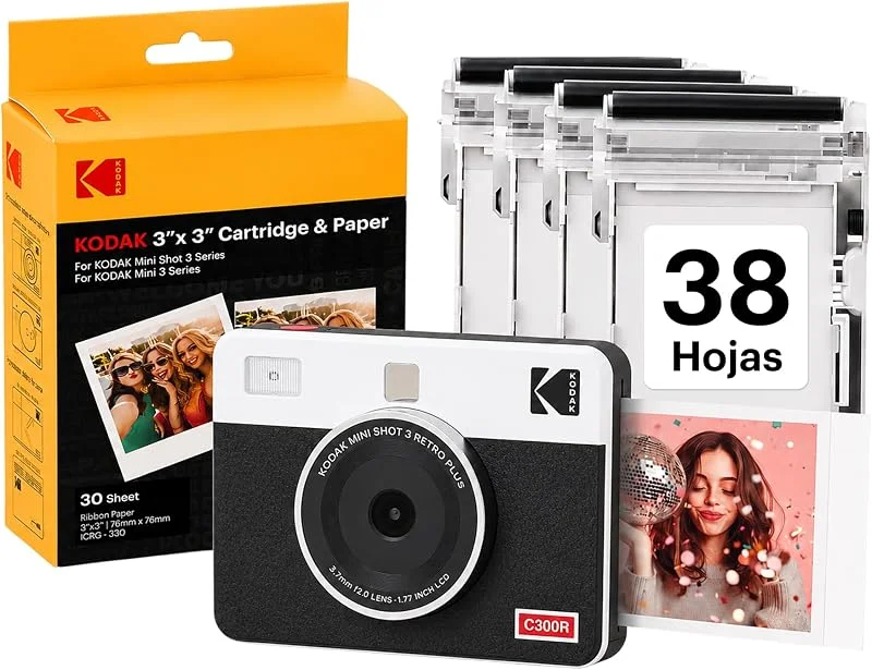 KODAK Mini Shot 3 Retro Cámara Instantánea 7, 6×7, 6cm, 38 Hojas, Blanca — Roupa aquecida