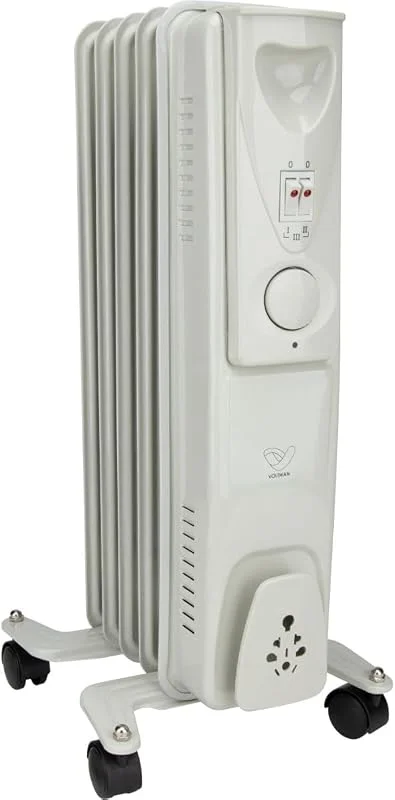 VOLTMAN, Radiador de óleo móvel de 1000 W, termostato regulável, 3 a 5 níveis de aquecimento, rodas integradas, silencioso, ideal para salas de estar, branco