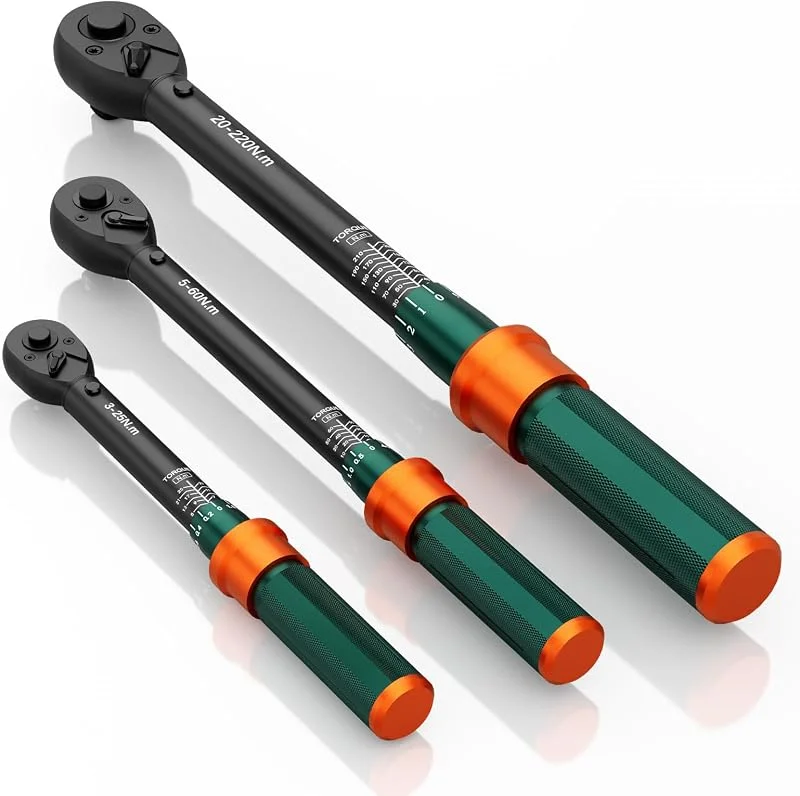 Chave dinâmométrica de 1, 4" & 3, 8" & 1, 2", Conjunto de 3 peças de chave dinâmométrica 3-25Nm, 5-60Nm, 20-220Nm com cabeça reversível de 72 dentes, precisão de ±3%, para carro, bicicleta, moto — Humidificador