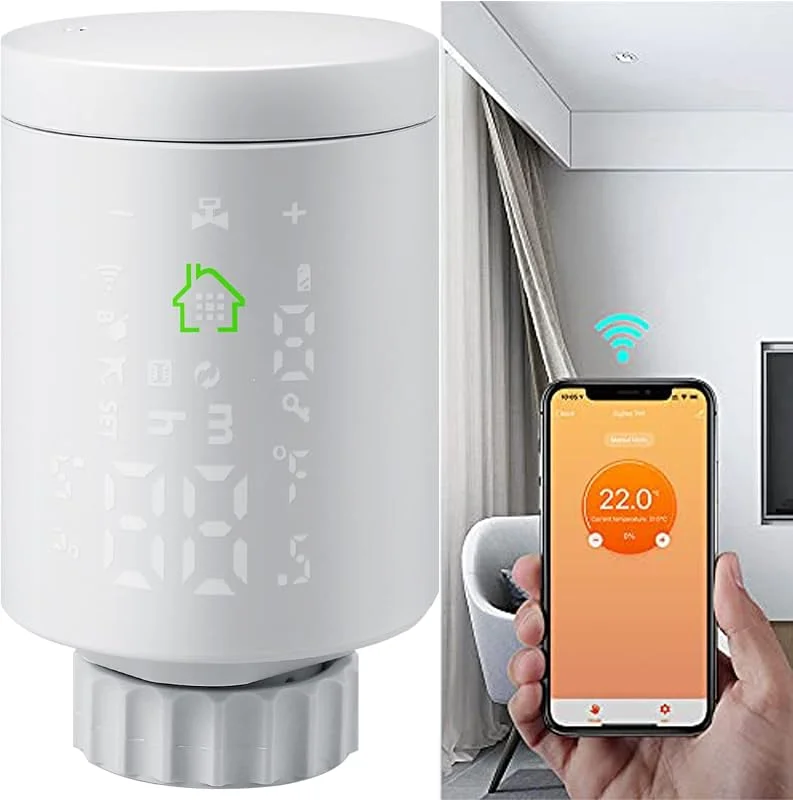 Cabeça válvula termostato inteligente HOMGEN cabeça de válvula de termostato de radiador Zigbee M30 x 1, 5 controlo inteligente de aquecimento compatível com Alexa Google Home (sem incluir gateway)