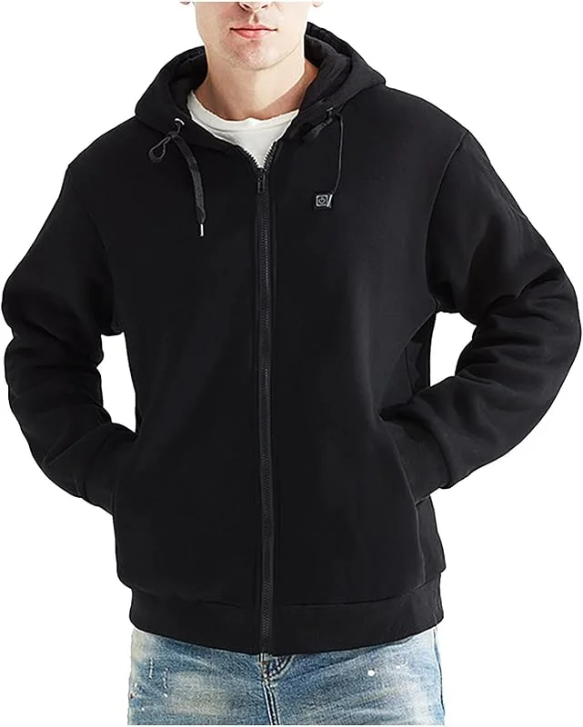 Sudadera con Capucha calefactable para Hombre, Sudaderas con Capucha, Abrigos cálidos Invierno, Chaquetas Manga Larga con Capucha eléctrica y 4 Zonas calefacción (Negro XXL) — Cozinha e lar