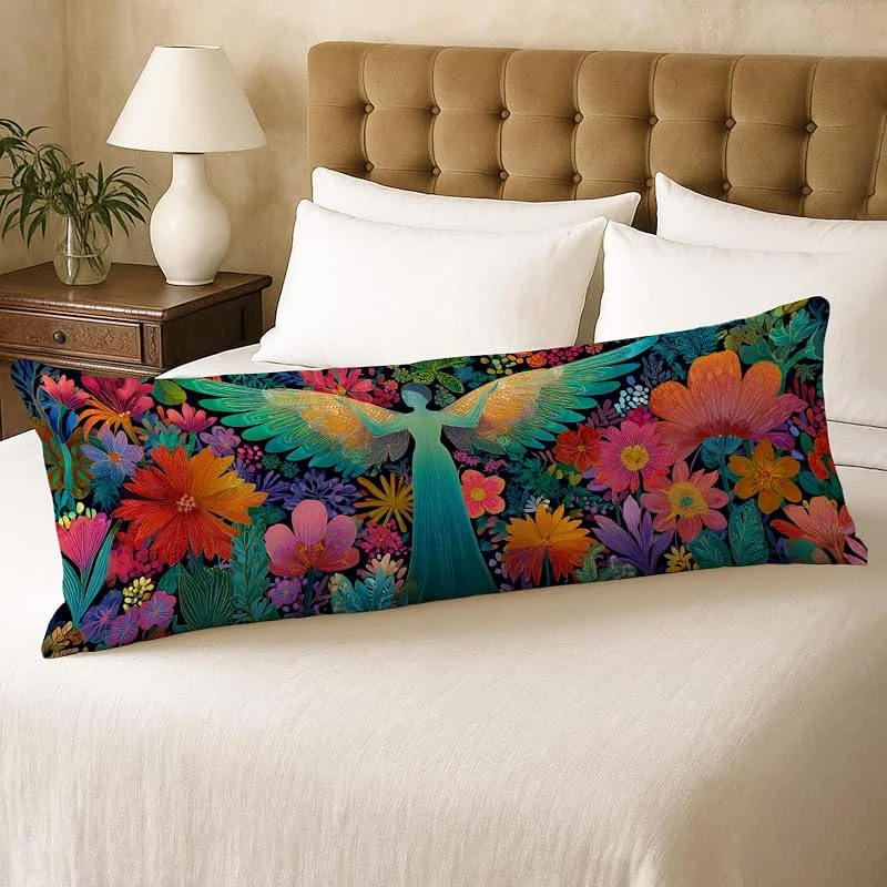 Funda de almohada corporal floral, diseño artístico de flores vibrantes, funda de almohada lumbar de terciopelo suave con cremallera, 20 x 54 pulgadas, almohadas de cuerpo largo, decorativas para — Aquecimento
