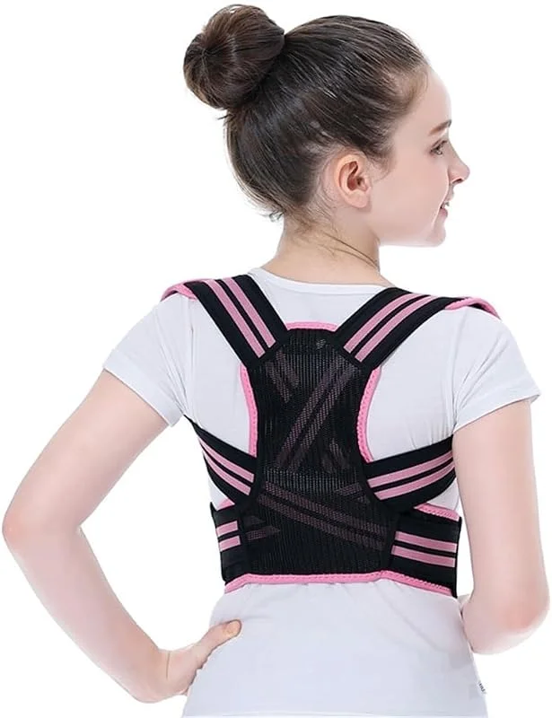 Corretor de postura nas costas para crianças e adolescentes faixa lombar ajustável espartilho ortopédico suporte para a coluna cinto corrector de corcunda com chapéus macios (Pink, ) — Roupa aquecida