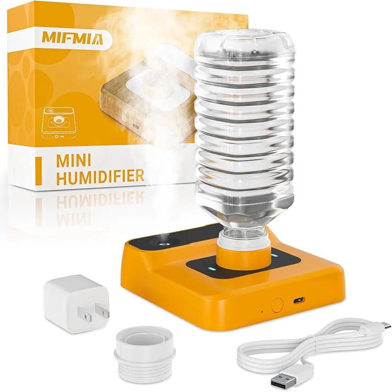 Humidificador de viaje - Humidificador portátil recargable para dormitorio, habitación de hotel, escritorio y plantas, mini humidificador personal silencioso de 23 dB, apagado automático, luz