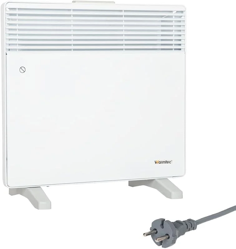 WARMTEC Aquecimento elétrico 1000 W, Radiador elétrico com termostato de 8 níveis e função anticongelante, Radiador de baixo consumo de pé ou de parede, Branco