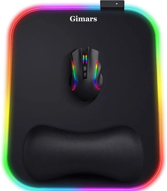 Gimars Tapete de Rato com Apoio de Pulso RGB, Tapete Gaming XL 305x254mm, Mousepad Gamer Ergonómico com 10 Modos de Iluminação LED, Base de Borracha Antiderrapante para Portátil PC — Aquecimento