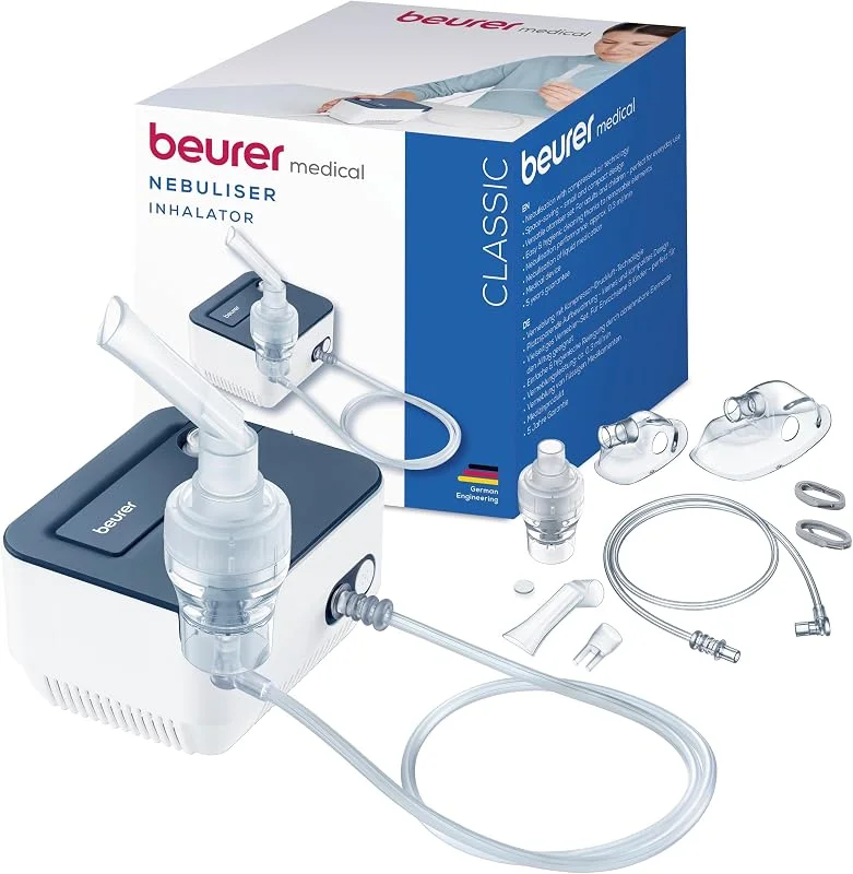 Beurer IH 16 Inalador com tecnologia de ar comprimido com compressor, nebulador, design compacto, para tratamento das vias respiratórias, adequado para adultos e crianças, limpeza simples — Humidificador