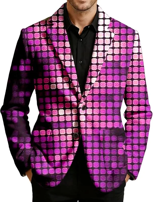 Chaqueta de pana con estampado de lentejuelas festivas para hombre, corte ajustado, ideal para ocasiones elegantes y salidas de primavera o otoño adornadas con motivos brillantes perfectos — Roupa aquecida