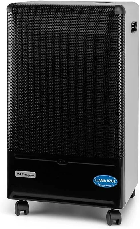 Orbegozo HBF 90, fogão a gás butano, 4200 W, tecnologia de chama azul, sistema triplo de segurança, adequado para gás butano e propano, alça para transporte, rodas giratórias, cor preto — Aquecimento