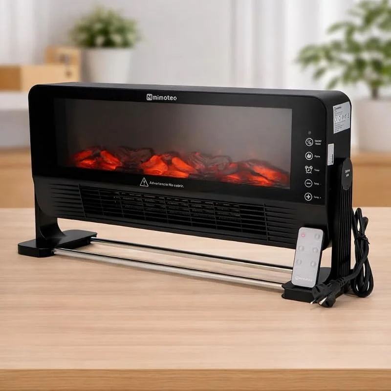 M Mimotec Aquecedor elétrico Black Calls 2000 W com efeito chama, silencioso < 60 dB, com controlo remoto, instalação no chão ou parede, aquecedor decorativo para interior — Aquecimento