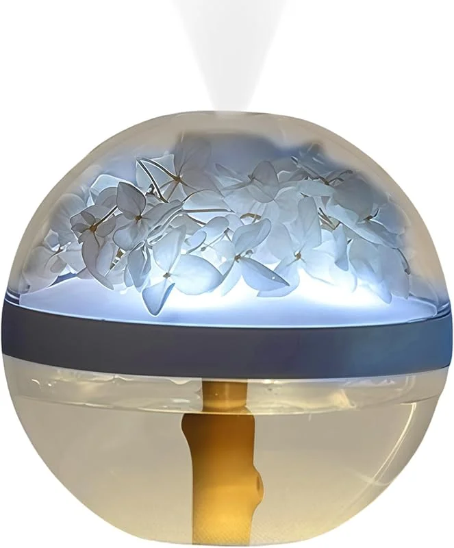 Humidificador pequeno - humidificador pessoal, luz noturna com flor, recarregável por USB, 270 ml para hidratação do ar no quarto, sala de estar e plantas de interior